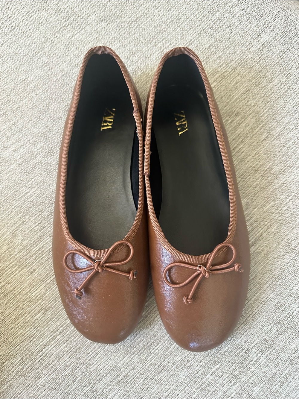 Zara Tan Brown Ballet Flats with Bow sz37